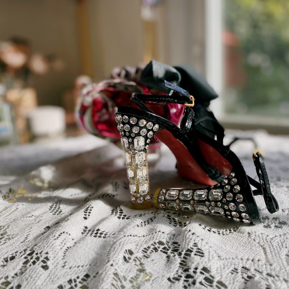 Miu Miu Crystal-Embellished Block Heel Sandals